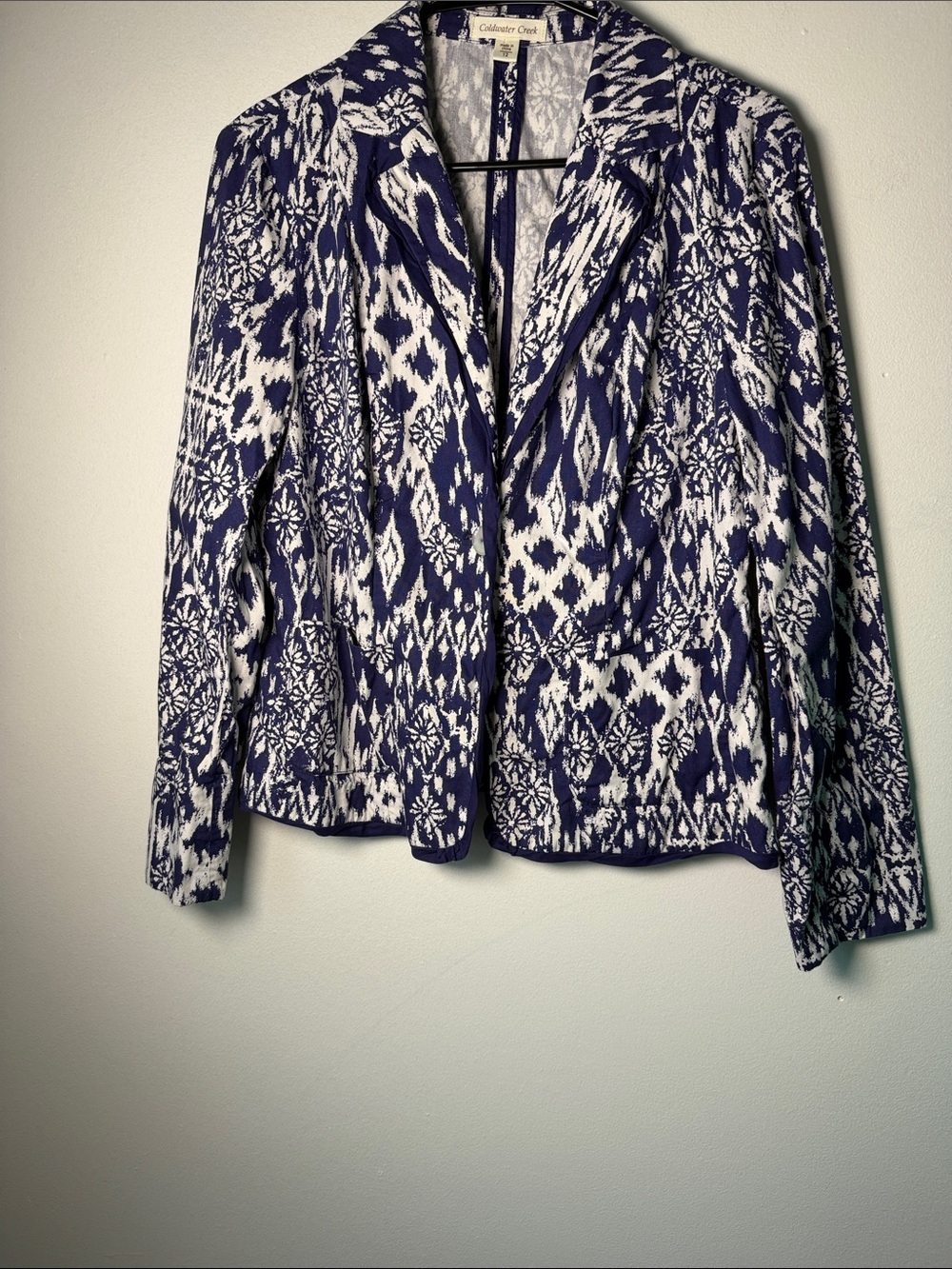 Coldwater Creek Navy & White Ikat-Style Women's Blazer Size 12